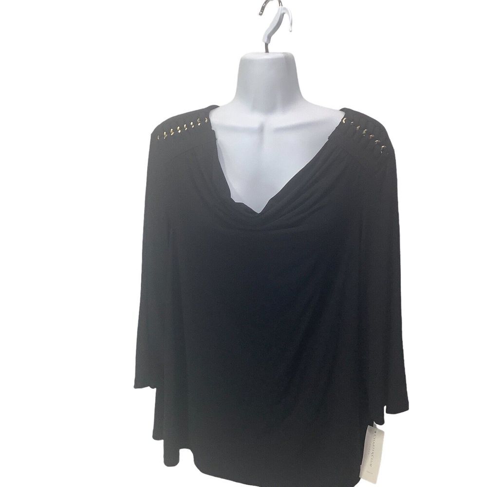 NWT Charter Club Women Shirt Plus Size 1X Black Stretch Gold Chain on Shoulders